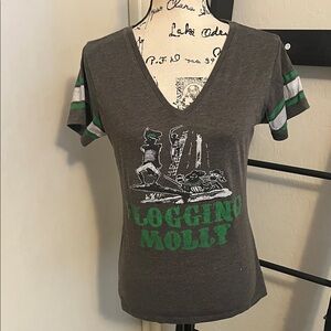 Flogging Molly Music Punk Gray Green Graphic Design V-Neck T-Shirt Concert
